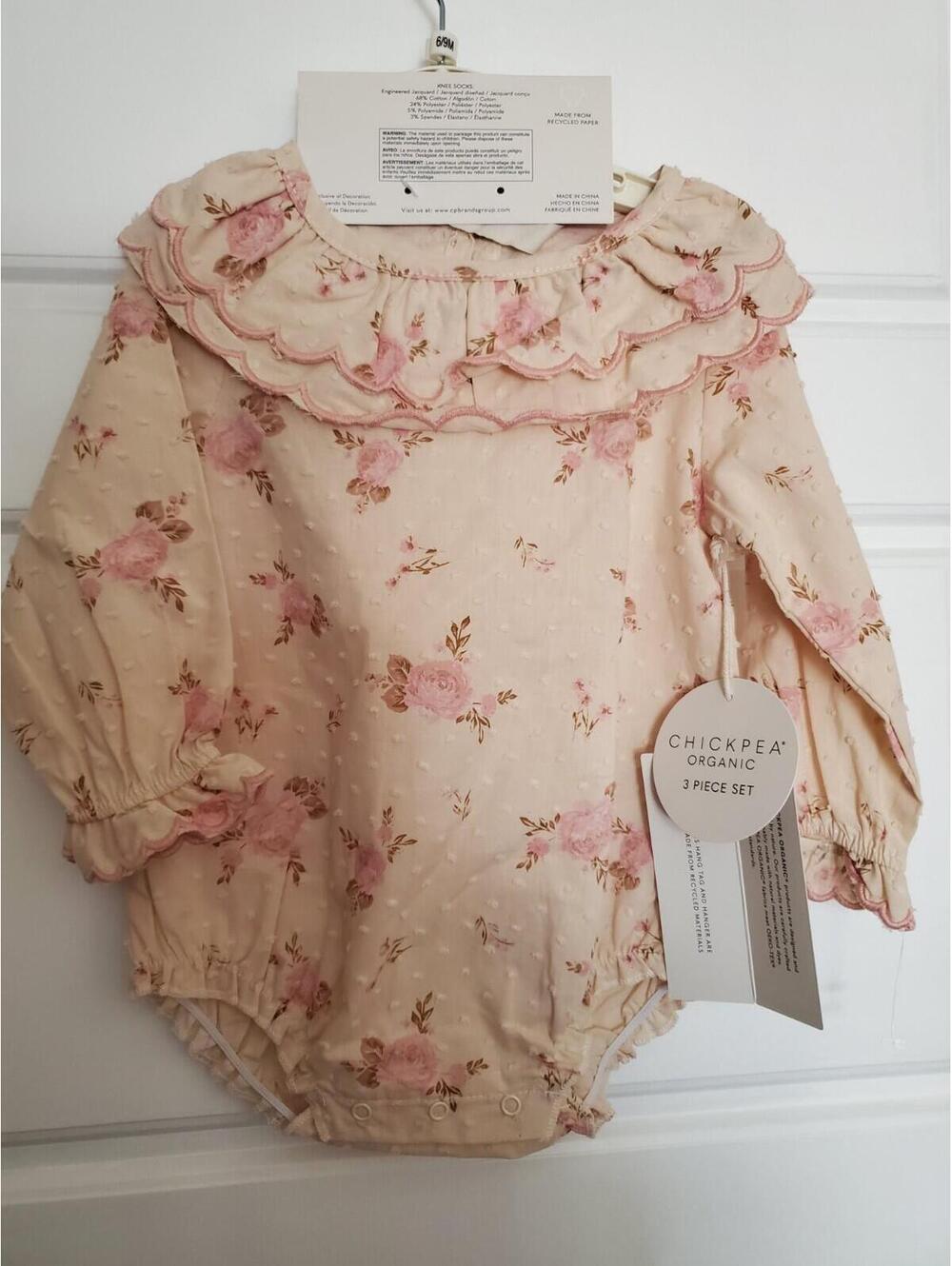 Baby Chickpea 6/9  Months Long Sleeve Romper With Socks/headband